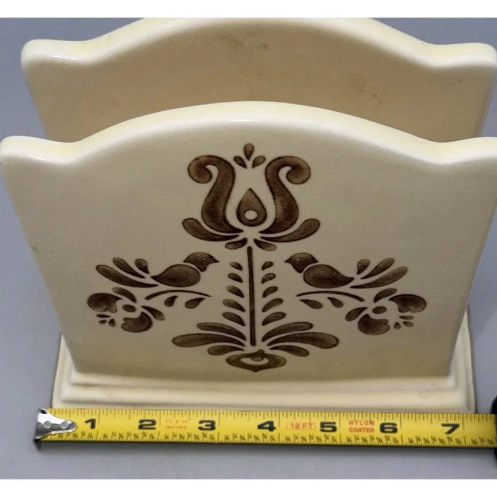 Pfaltzgraff Village Stoneware Napkin Holder Mail Organizer Folk Art Bird